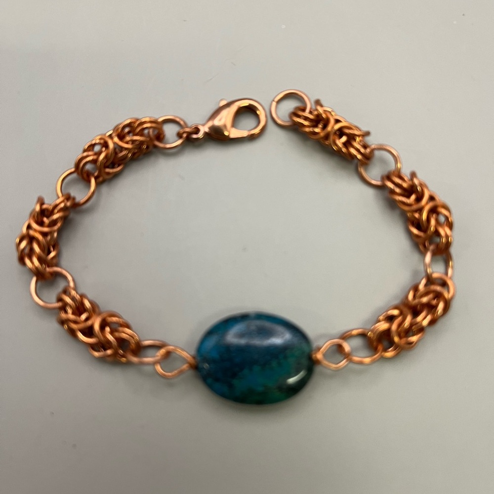 Brown and Blue Byzantine Chain Bracelet